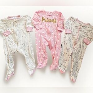 Gerber Babygirl Footie Zip Up Pajamas One Pieces Lot Of 3 Size 6-9
